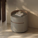 Elegant Round Bedside Cupboard with Multi-layer Board & Synthetic Leather Finish - Stylish Storage Solution for Modern Bedrooms hxy-5167