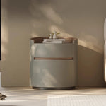 Elegant Round Bedside Cupboard with Multi-layer Board & Synthetic Leather Finish - Stylish Storage Solution for Modern Bedrooms hxy-5167