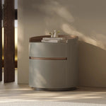 Elegant Round Bedside Cupboard with Multi-layer Board & Synthetic Leather Finish - Stylish Storage Solution for Modern Bedrooms hxy-5167