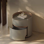 Elegant Round Bedside Cupboard with Multi-layer Board & Synthetic Leather Finish - Stylish Storage Solution for Modern Bedrooms hxy-5167