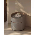 Elegant Round Bedside Cupboard with Multi-layer Board & Synthetic Leather Finish - Stylish Storage Solution for Modern Bedrooms hxy-5167