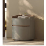 Elegant Round Bedside Cupboard with Multi-layer Board & Synthetic Leather Finish - Stylish Storage Solution for Modern Bedrooms hxy-5167