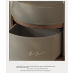 Elegant Round Bedside Cupboard with Multi-layer Board & Synthetic Leather Finish - Stylish Storage Solution for Modern Bedrooms hxy-5167