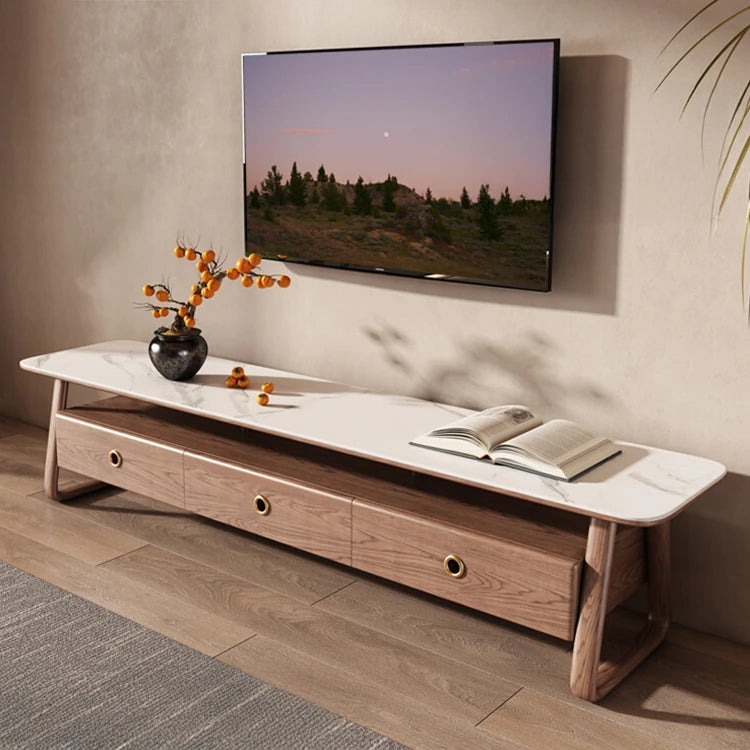 Elegant Ash Wood TV Cabinet with Sintered Stone Top – Modern Home Entertainment Solution hyc-3114