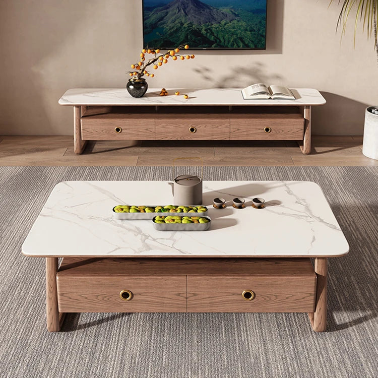 Elegant Ash Wood TV Cabinet with Sintered Stone Top – Modern Home Entertainment Solution hyc-3114