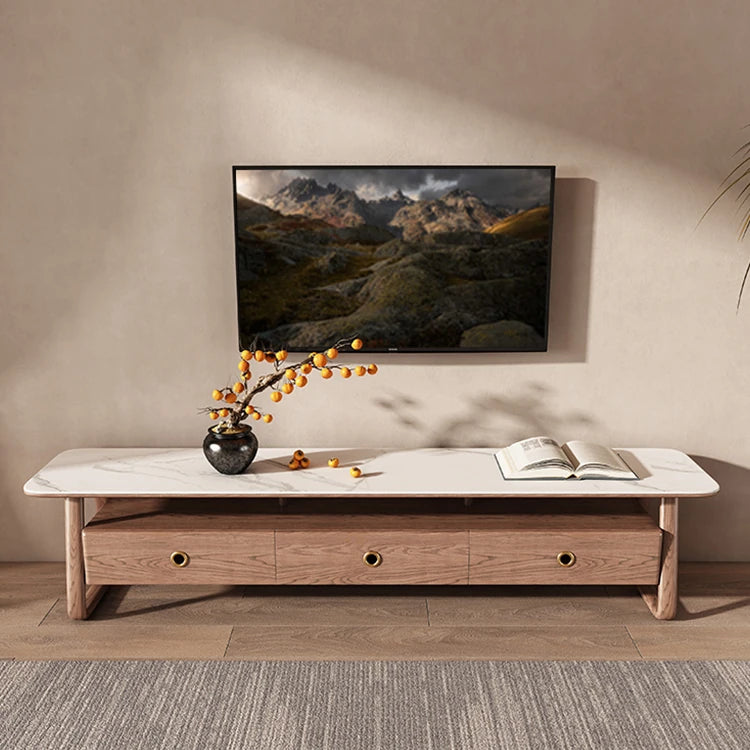 Elegant Ash Wood TV Cabinet with Sintered Stone Top – Modern Home Entertainment Solution hyc-3114