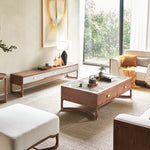 Stylish Ash Wood Coffee Table with Sintered Stone Top and Storage Drawers - Modern Living Room Furniture hyc-3116