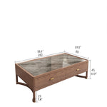 Stylish Ash Wood Coffee Table with Sintered Stone Top and Storage Drawers - Modern Living Room Furniture hyc-3116