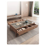 Stylish Ash Wood Coffee Table with Sintered Stone Top and Storage Drawers - Modern Living Room Furniture hyc-3116