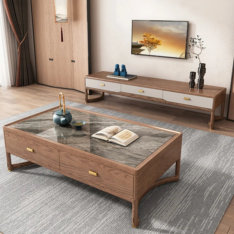 Stylish Ash Wood TV Cabinet with Storage Drawers - Modern Living Room Furniture hyc-3117