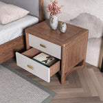 Elegant Ash Wood Nightstand with Dual Drawers and Gold Accents – Modern Bedroom Storage Solution hyc-3119