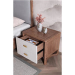 Elegant Ash Wood Nightstand with Dual Drawers and Gold Accents – Modern Bedroom Storage Solution hyc-3119