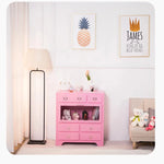 Stylish Pink Solid Wood Cabinet with Tempered Glass Display Shelves hyj-2298