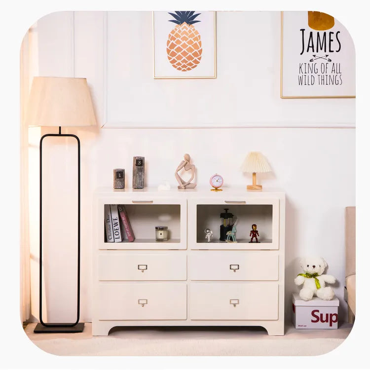 Stylish Pink Solid Wood Cabinet with Tempered Glass Display Shelves hyj-2298