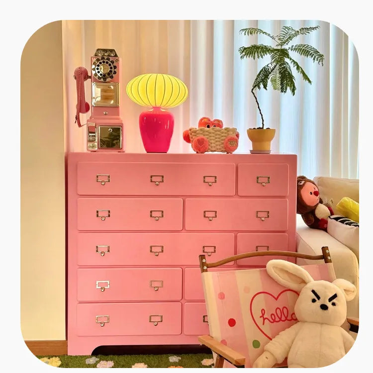 Stylish Pink Solid Wood Cabinet with Tempered Glass Display Shelves hyj-2298