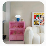 Stylish Pink Solid Wood Cabinet with Tempered Glass Display Shelves hyj-2298