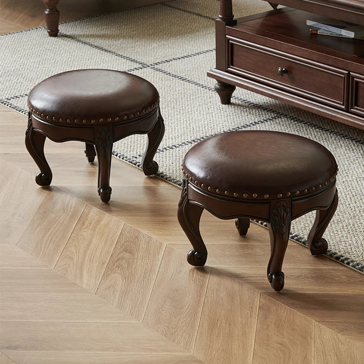 Luxury Solid Wood & PU Leather Stool - Elegance for Your Living Space hyjyj-4269