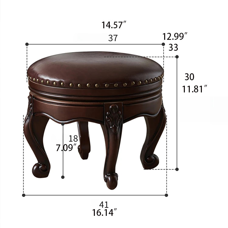 Luxury Solid Wood & PU Leather Stool - Elegance for Your Living Space hyjyj-4269