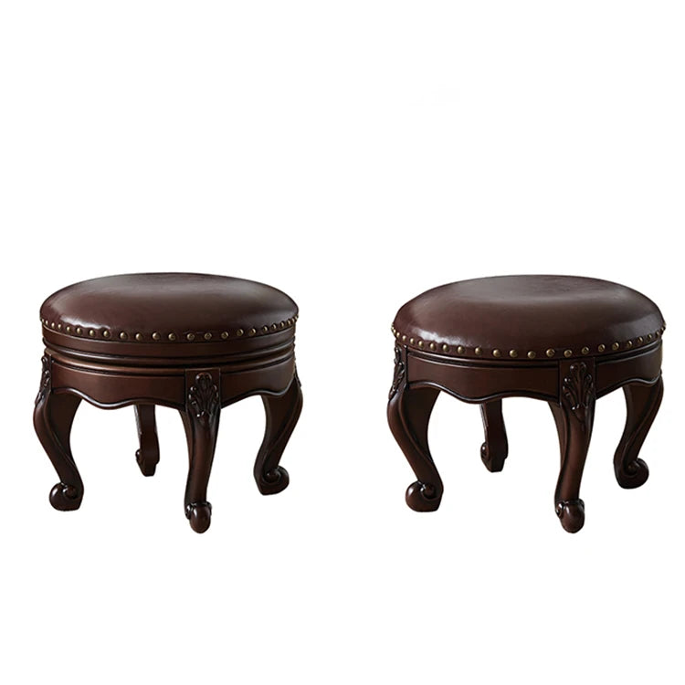 Luxury Solid Wood & PU Leather Stool - Elegance for Your Living Space hyjyj-4269