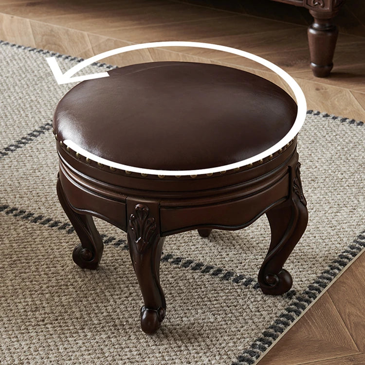 Luxury Solid Wood & PU Leather Stool - Elegance for Your Living Space hyjyj-4269