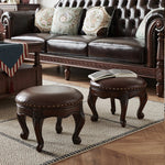 Luxury Solid Wood & PU Leather Stool - Elegance for Your Living Space hyjyj-4269