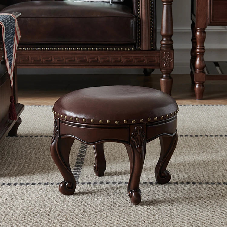 Luxury Solid Wood & PU Leather Stool - Elegance for Your Living Space hyjyj-4269