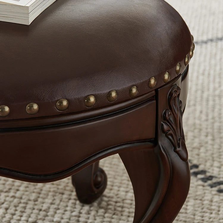 Luxury Solid Wood & PU Leather Stool - Elegance for Your Living Space hyjyj-4269