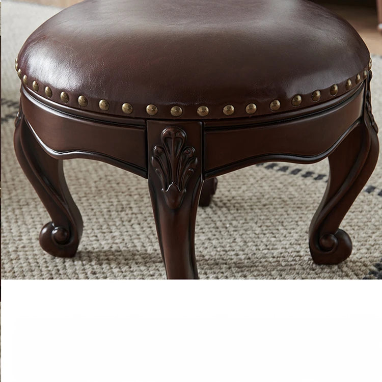 Luxury Solid Wood & PU Leather Stool - Elegance for Your Living Space hyjyj-4269