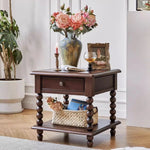 Solid Wood Tea Table with Drawer - Elegant and Functional Design for Any Living Space hyjyj-4281