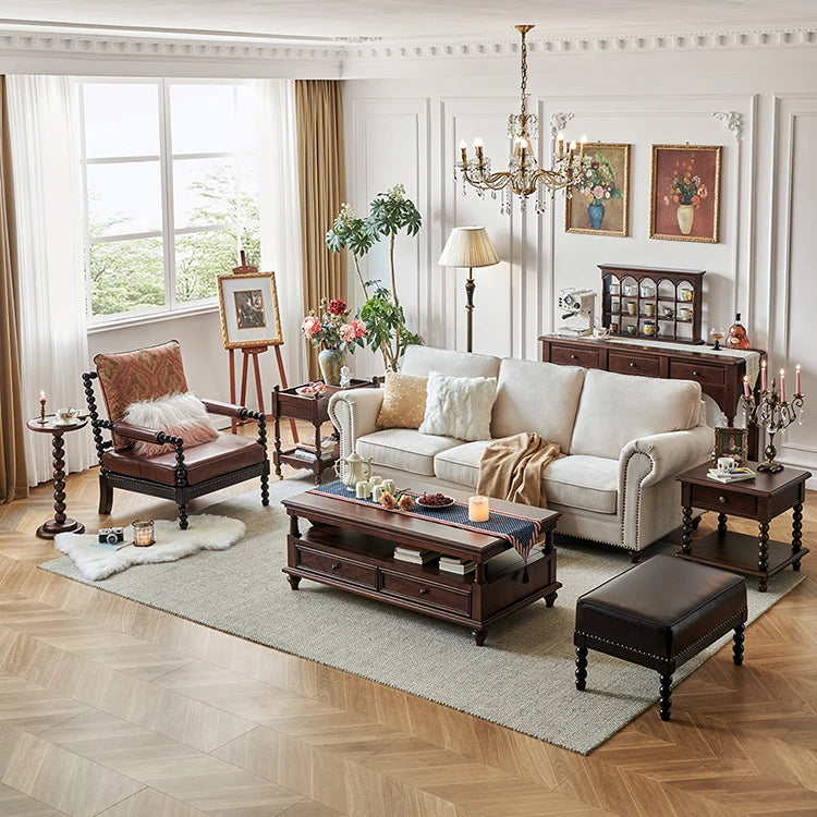 Solid Wood Tea Table with Drawer - Elegant and Functional Design for Any Living Space hyjyj-4281