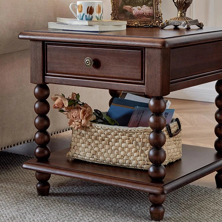 Solid Wood Tea Table with Drawer - Elegant and Functional Design for Any Living Space hyjyj-4281