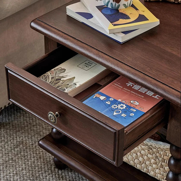 Solid Wood Tea Table with Drawer - Elegant and Functional Design for Any Living Space hyjyj-4281