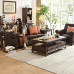 Luxurious Pine Cherry Wood Sofa Set with Premium Leather Upholstery hyjyj-4284