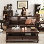 Luxurious Pine Cherry Wood Sofa Set with Premium Leather Upholstery hyjyj-4284