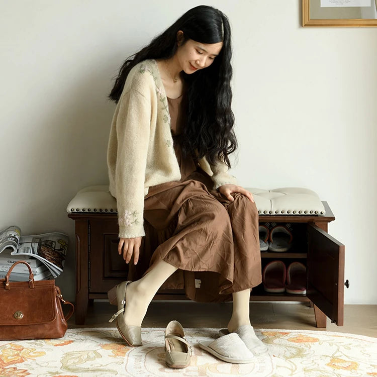 Elegant Solid Wood Cowhide Leather Stool – Perfect for Sophisticated Interiors hyjyj-4293