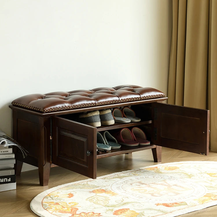 Elegant Solid Wood Cowhide Leather Stool – Perfect for Sophisticated Interiors hyjyj-4293