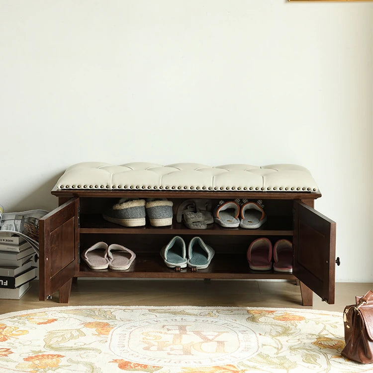 Elegant Solid Wood Cowhide Leather Stool – Perfect for Sophisticated Interiors hyjyj-4293