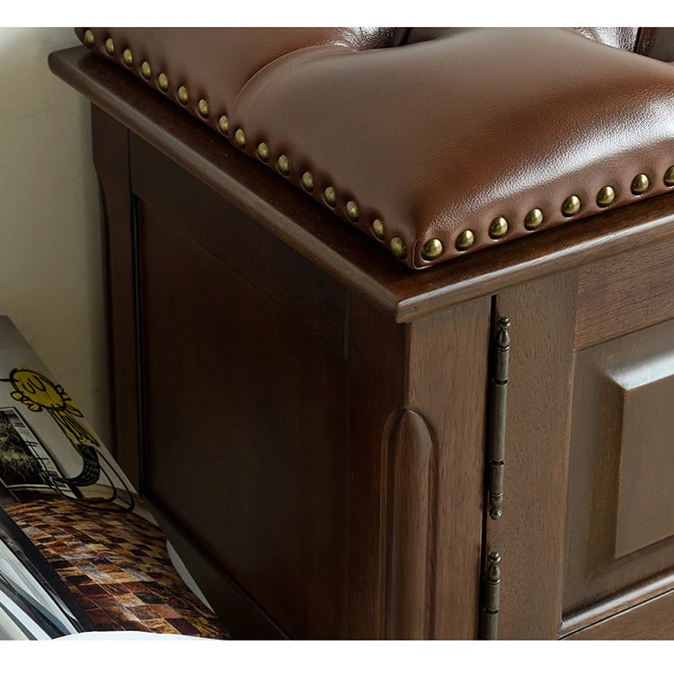 Elegant Solid Wood Cowhide Leather Stool – Perfect for Sophisticated Interiors hyjyj-4293