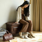 Elegant Solid Wood Cowhide Leather Stool – Perfect for Sophisticated Interiors hyjyj-4293