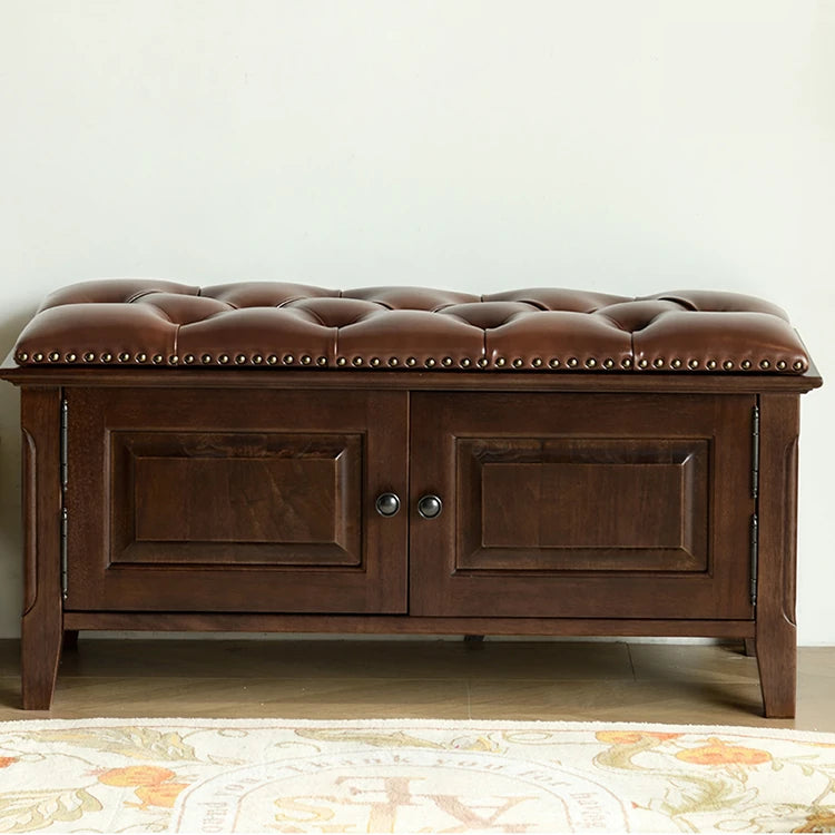 Elegant Solid Wood Cowhide Leather Stool – Perfect for Sophisticated Interiors hyjyj-4293