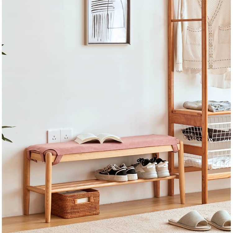 Handcrafted Green Stool in Natural Wood with Cotton Linen Upholstery - Multiple Color Options Available hykmq-744