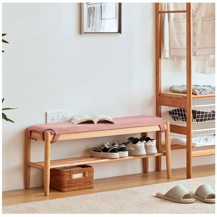 Handcrafted Green Stool in Natural Wood with Cotton Linen Upholstery - Multiple Color Options Available hykmq-744