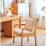 Sleek Mid-Century Modern Chair with Orange, Off-White, and Yellow Leathaire - Natural Oak, Cherry, and Light Brown Wood Finish hykmq-745