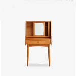 Elegant Cherry Wood Makeup Table with Copper Accents & Glass Top hykmq-752