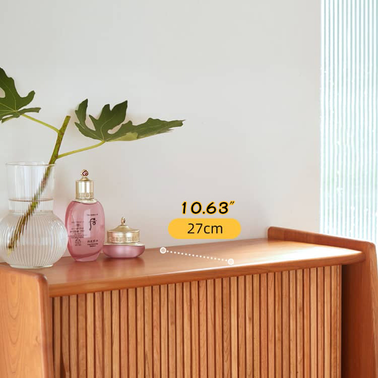 Elegant Cherry Wood Makeup Table with Copper Accents & Glass Top hykmq-752