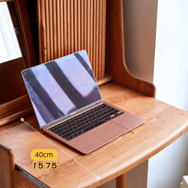 Elegant Cherry Wood Makeup Table with Copper Accents & Glass Top hykmq-752