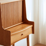 Elegant Cherry Wood Makeup Table with Copper Accents & Glass Top hykmq-752