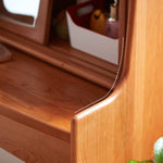 Elegant Cherry Wood Makeup Table with Copper Accents & Glass Top hykmq-752