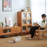 Cherry Wood TV Cabinet with Copper Hardware and Glass Doors hykmq-757