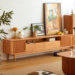 Elegant TV Cabinet in Natural Wood, Gold & Black Cherry with Aluminum Accents hykmq-758